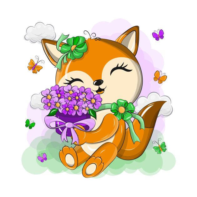 Cute orange fox with a bouquet of flowers by Eduard Litvinov