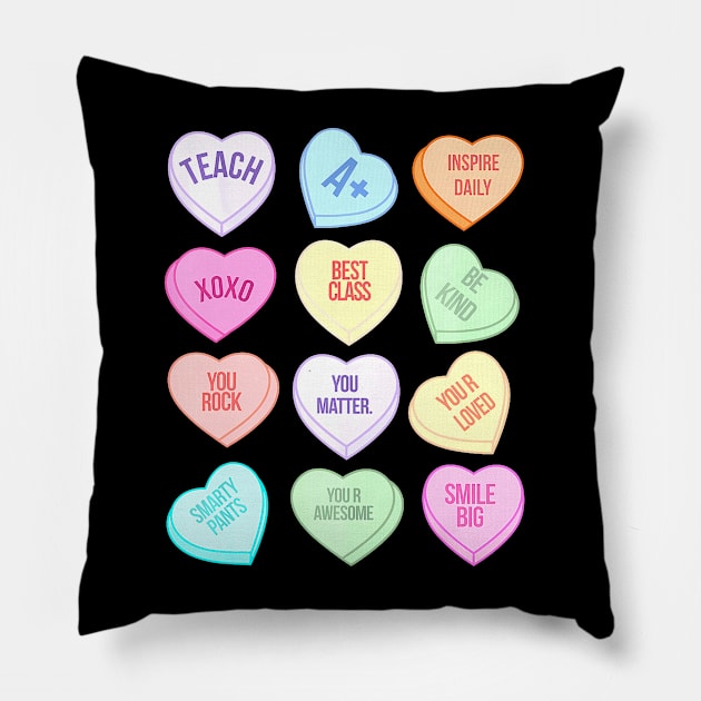 Funny Teacher Valentines Day Teach Heart Candy Pillow by jadolomadolo