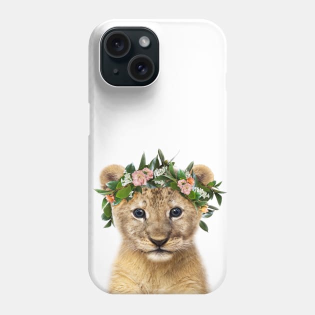 Baby Lion with Flower Crown, Baby Girl, Pink Nursery, Baby Animals Art Print by Synplus Phone Case by Synplus