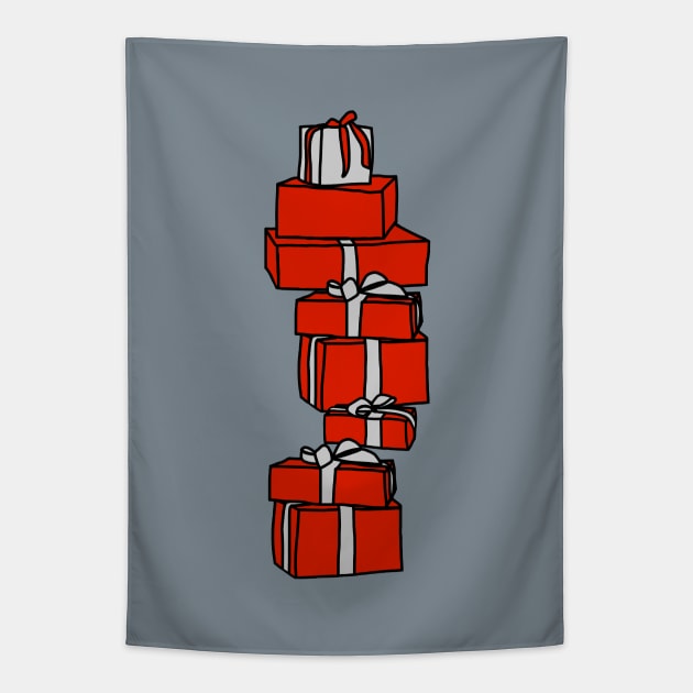 Red Gift Wrapped Christmas Gift Box Stack Tapestry by ellenhenryart