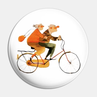 Old Couple Bicycling Pin