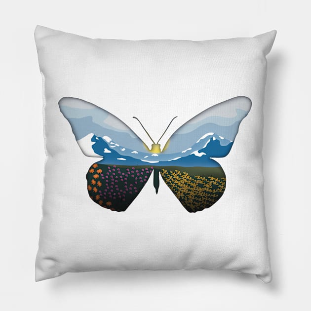 Minimalistic Paper Craft Digital Art - Mountain landscape Butterfly Pillow by JP