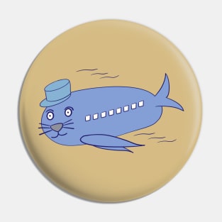 Flying Seal Airplane, Blue, Silly Animal Design, Funny Animal Pin