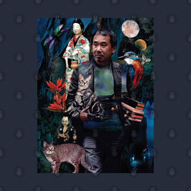 Haruki Murakami 1Q84 Norwegian Wood Cat Japanese Writer by seruniartworks