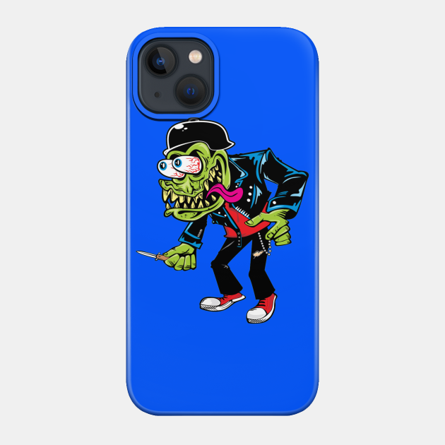 MONSTER GREASER HOTROD ILLUSTRATION WITH KNIFE RAT FINK STYLE VINTAGE - Monster - Phone Case