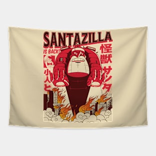 Santazilla // Funny Japanese Santa Monster Tapestry