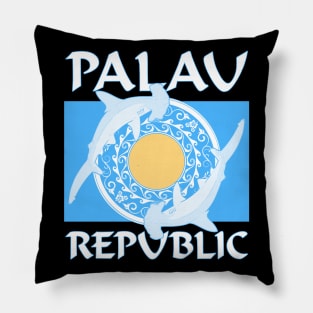 Palau Republic Flag with Hammerhead sharks Pillow