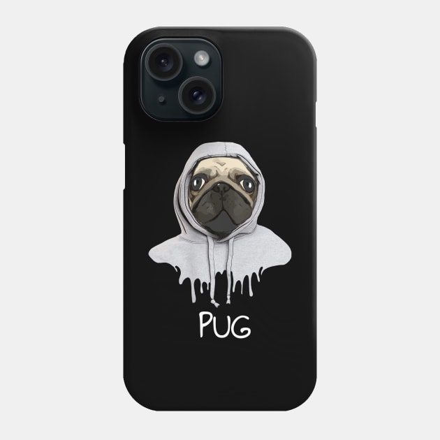 Pug, pug face and hooded sweatshirt, pug lovers, gift for pug lovers Phone Case by Collagedream