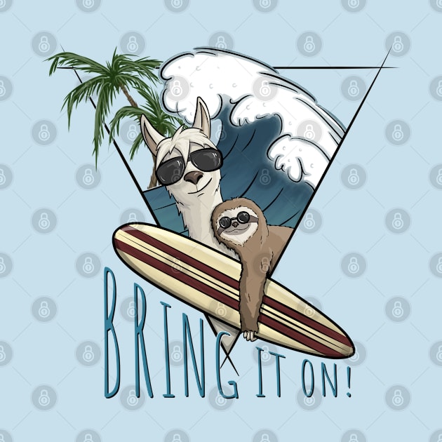 Bring It On! Llama & Sloth Surf Art by SkizzenMonster