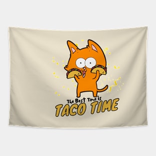 The Best Time Is Taco Time Funny Orange Cat Tapestry