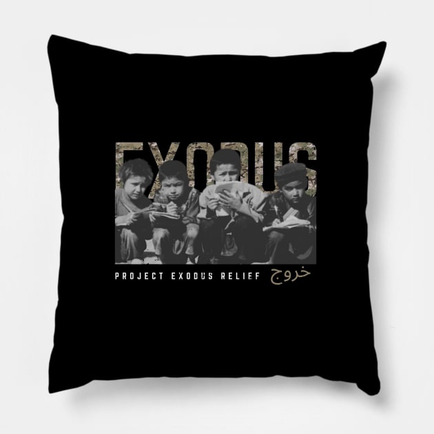 Exodus camo Afghan children (back design, dark background) Pillow by Pro Exodus Relief 