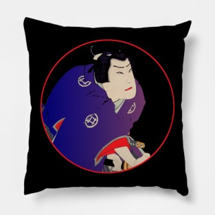 Kabuki Samurai Warrior in Purple Robe Pillow