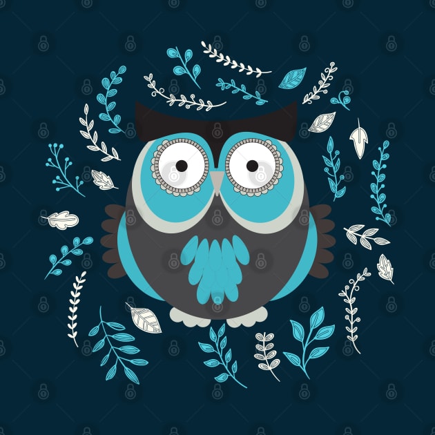 BLUE OWL AND LEAVES by MagicDreams