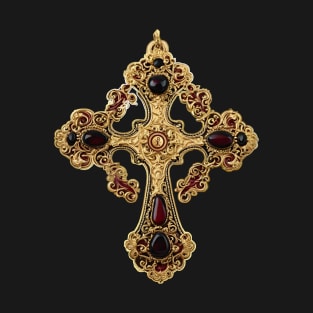 Gold Greek Orthodox Cross Maroon Ornate ICXC T-Shirt