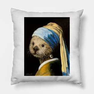 Otter with Pearl Earring Pillow