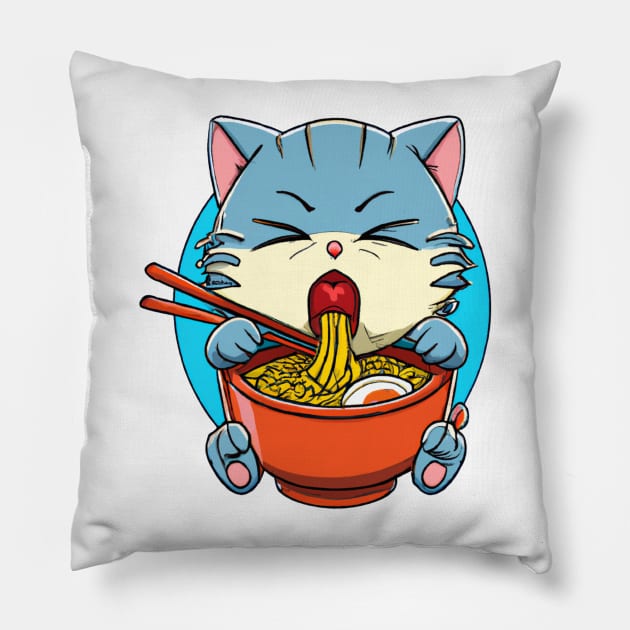 Cute cat eating ramen Pillow by 365inspiracji