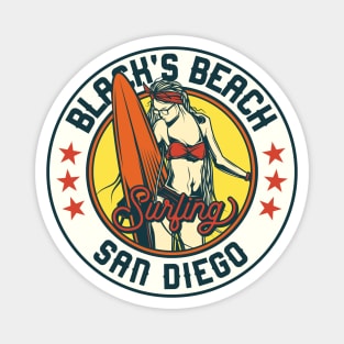 Vintage Surfing Badge for Black's Beach, San Diego Magnet