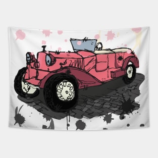 Pink vintage car watercolor sketch Tapestry