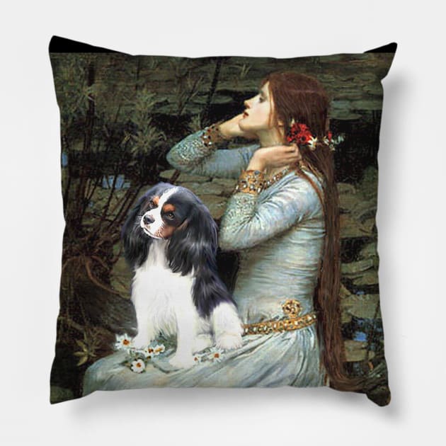 Ophelia by John Waterhouse Adapted to Include a Tri Color Cavalier King Charles Spaniel Pillow by Dogs Galore and More