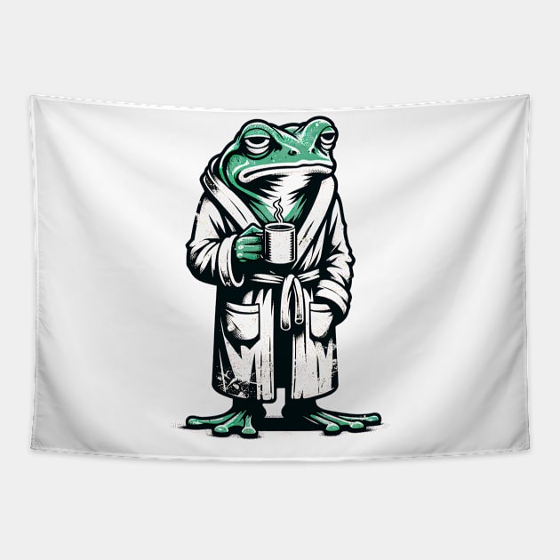 Unimpressed Frog Sips Coffee: Funny Sarcastic Frog T-Shirt Tapestry by Klimek Prints