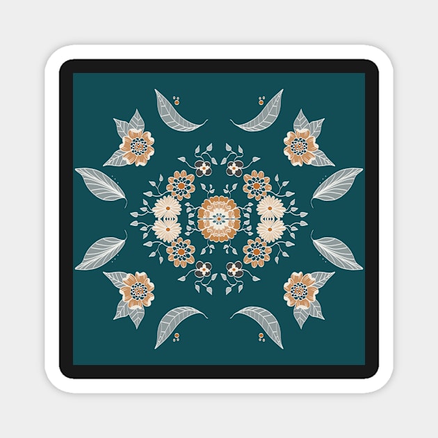 Boho Symmetrical Orange and Green Flower Design Magnet by WalkSimplyArt