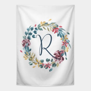 Floral Monogram R Colorful Full Blooms Tapestry