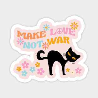 Retro Cat Make Love Not War Vintage Mid Century Cat Magnet