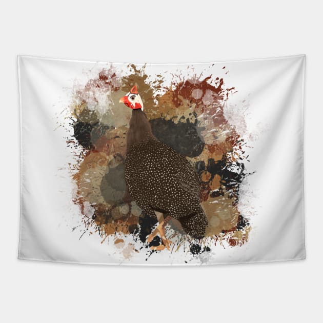 Guinea Fowl Abstract Paint Splatter Design in Warm Earth Tones Tapestry by Suneldesigns