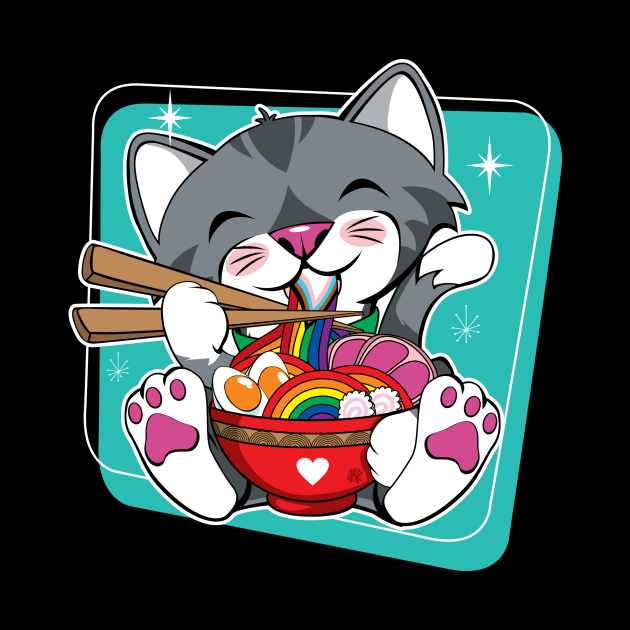 Cat Eating Ramen Pride Flag by CuddleswithCatsArt