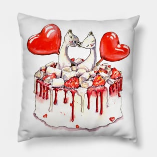 Valentine day cake with cats and candy Pillow