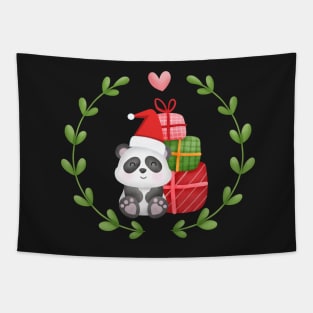 Cute Panda Wearing Santa Hat Merry Christmas Tapestry