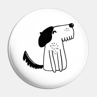 Parisian Dog illustration with beret on head Pin