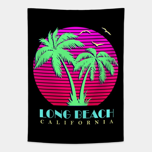 Long Beach California Palm Trees Sunset Tapestry by Nerd_art