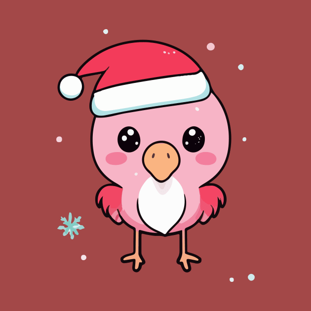 Kawaii Christmas Flamingo - Adorable Holiday Delight for Flamingo Lovers by Rishirt