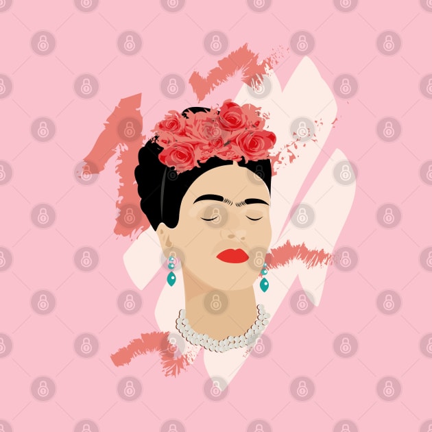 Frida Kahlo modern portrait famous mexican painter red roses headpiece decoration by T-Mex