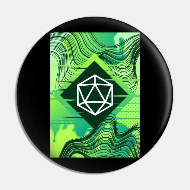 Green Glitch Polyhedral D20 Dice Tabletop RPG Pin by dungeonarmory