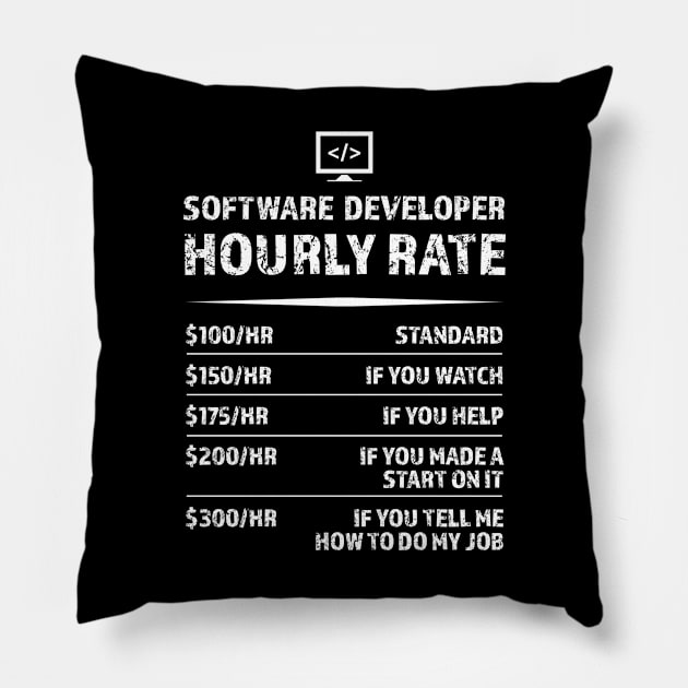 Software Developer Hourly Rate | Funny Development Gift Pillow by qwertydesigns