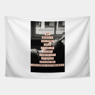 My body’s on time out until it stops throwing temper tantrums Pink typography reading black and white statue Tapestry