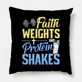 Funny Faith Weights And Protein Shakes Gym Workout Pillow