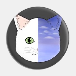 White Cat Face and Sunset Night Purple Pastel Sky Aesthetic Neko Pin