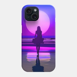 Woman watching sunset at the beach Phone Case