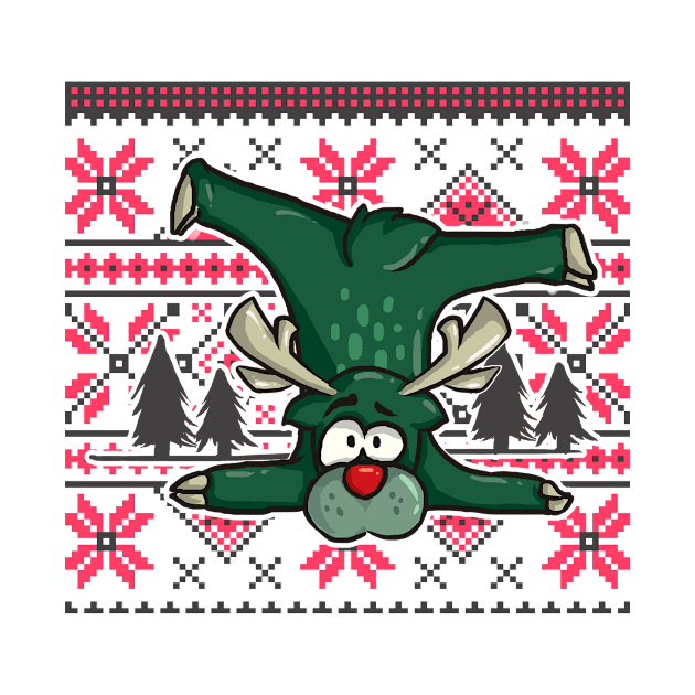 Ugly Christmas Sweater T-Shirt Funny Reindeer Contortionist by TellingTales