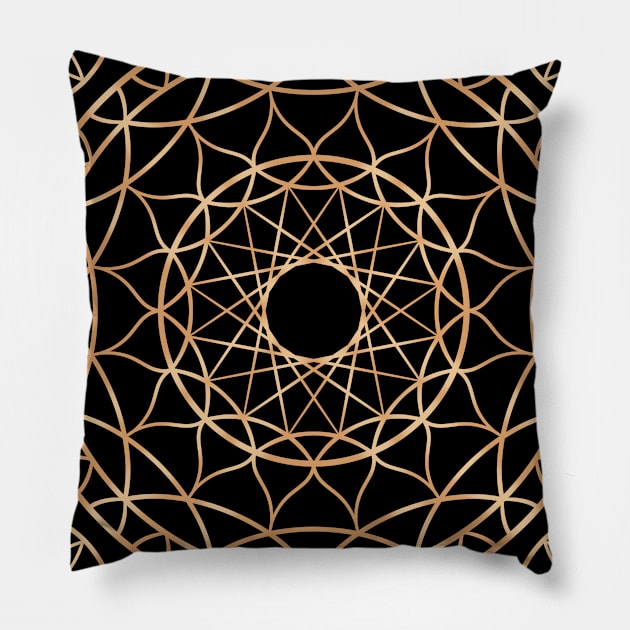 Black and Gold Geometric Mandala Pillow by Trippycollage