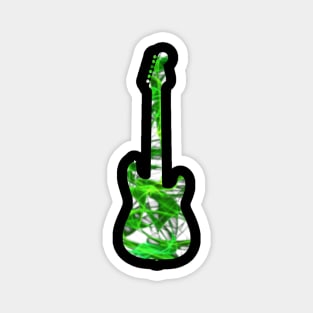 Green Flame Guitar Silhouette on White Magnet