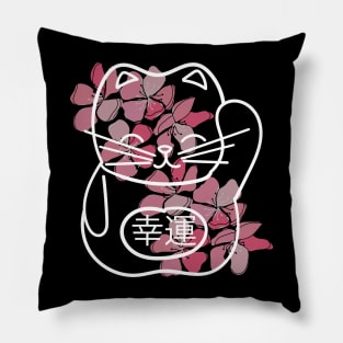 Japanese Good Luck Cat Sakura Flowers Pillow