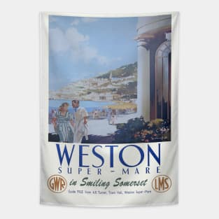 Vintage GWR travel poster advert for Weston Super - Mare Tapestry