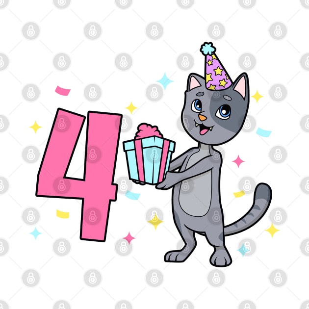 I am 4 with cat - girl birthday 4 years old by Modern Medieval Design