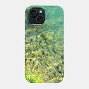 Overview from Santarelli lakes with greenery, yellow flowers and crystalline waters with stones Phone Case