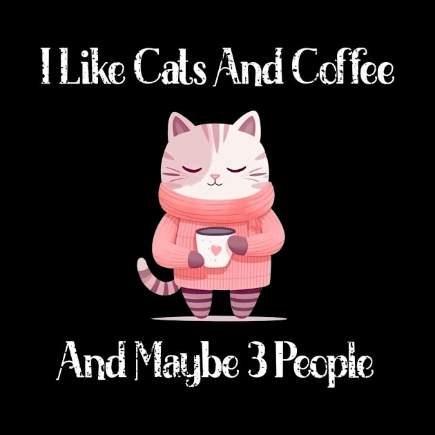 I Like Cats And Coffee And Maybe 3 People Funny Love Cats T-Shirt by GIFTAWINE