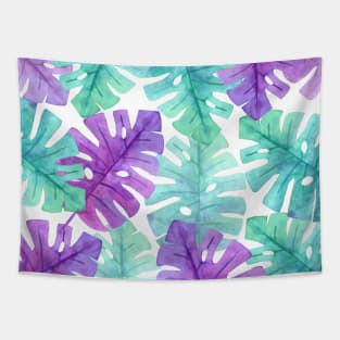 Monstera Plant in Turquoise Green Violet Pattern Tapestry